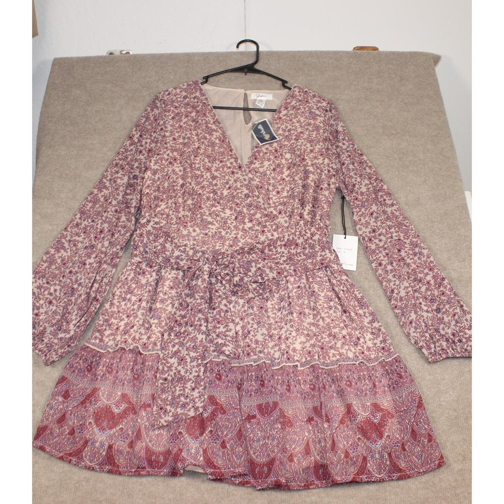 Japna Mauve Floral Paisley Tiered Mini Dress Long Sleeve XL NWT 31263F